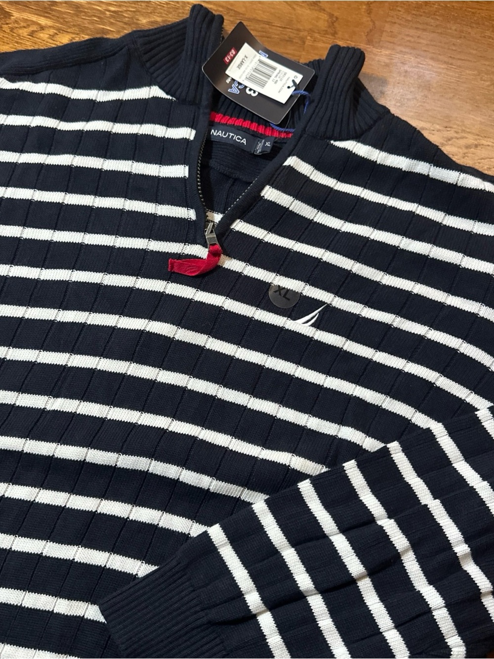 Nautica Men’s XL Quarter Zip Sweater Navy White Striped Spring 2013 NWT Moral